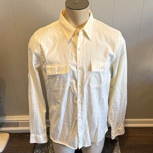 E Frame Denim Men Medium Cream Casual Button Down Shirt Pockets Office Business